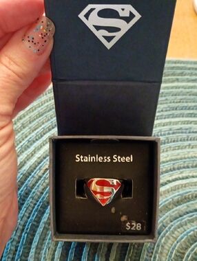 Superman Stainless Steel Shield Ring in Red and Silver Sz 12